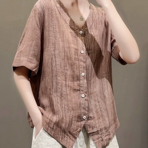 プランテーション 麻 リネン 100％ ゆったり 半袖 シャツ ブラウス 青 L 楽天市場】リネン シャツ レディース 長袖 半袖 スタンドカラー