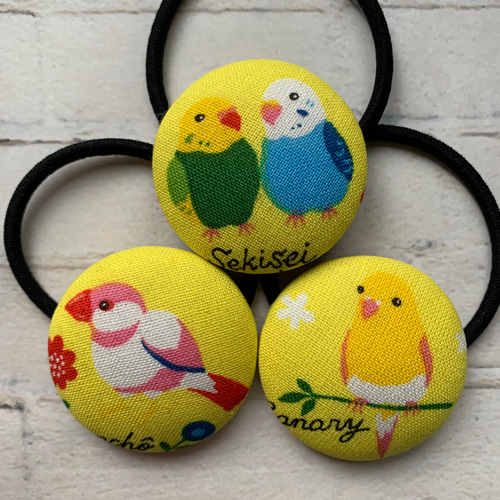 送料無料】ことり くるみボタン ヘアゴム チ38mm×3 ヘアゴム rinrin〜3  