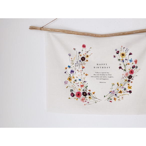 Birthday tapestry / floral wreath | コットンリネン | 誕生日飾り | 誕生日 17枚目の画像