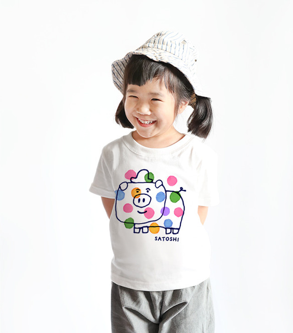 Kids 名前入り 名入れ Ｔシャツ 半袖（豚ちゃん ） 2枚目の画像