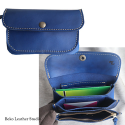 3層の使いやすい本革の長財布/青い革の財布/アコーディオンジャバラ財布/3sou-flat-blue 5枚目の画像