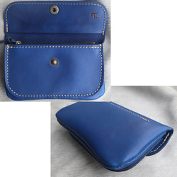 3層の使いやすい本革の長財布/青い革の財布/アコーディオンジャバラ財布/3sou-flat-blue 2枚目の画像