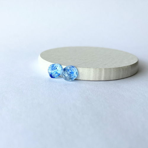 琉球ガラス宝石カット丸ピアス / イヤリング / レジン / 海
