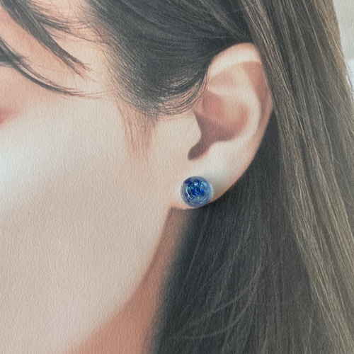 琉球ガラス宝石カット丸ピアス / イヤリング / レジン / 海 琉球ガラス宝石カット丸ピアス / イヤリング / レジン / 海