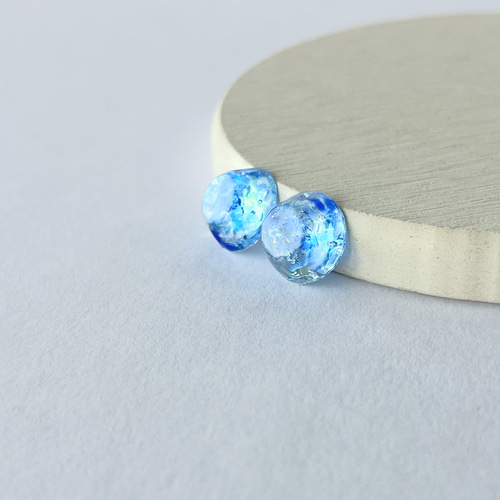 琉球ガラス宝石カット丸ピアス / イヤリング / レジン / 海 ピアス 