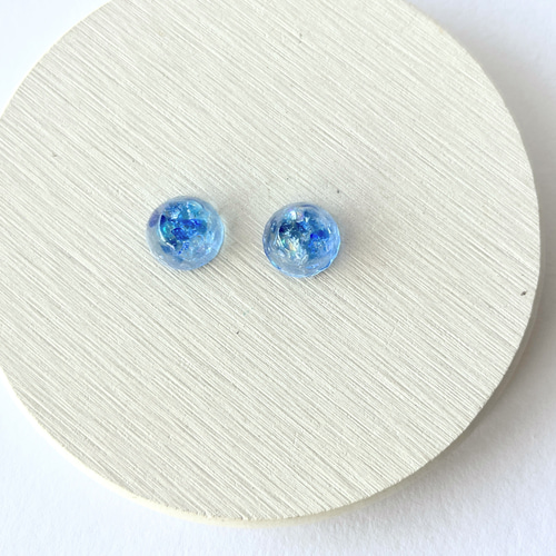 琉球ガラス宝石カット丸ピアス / イヤリング / レジン / 海