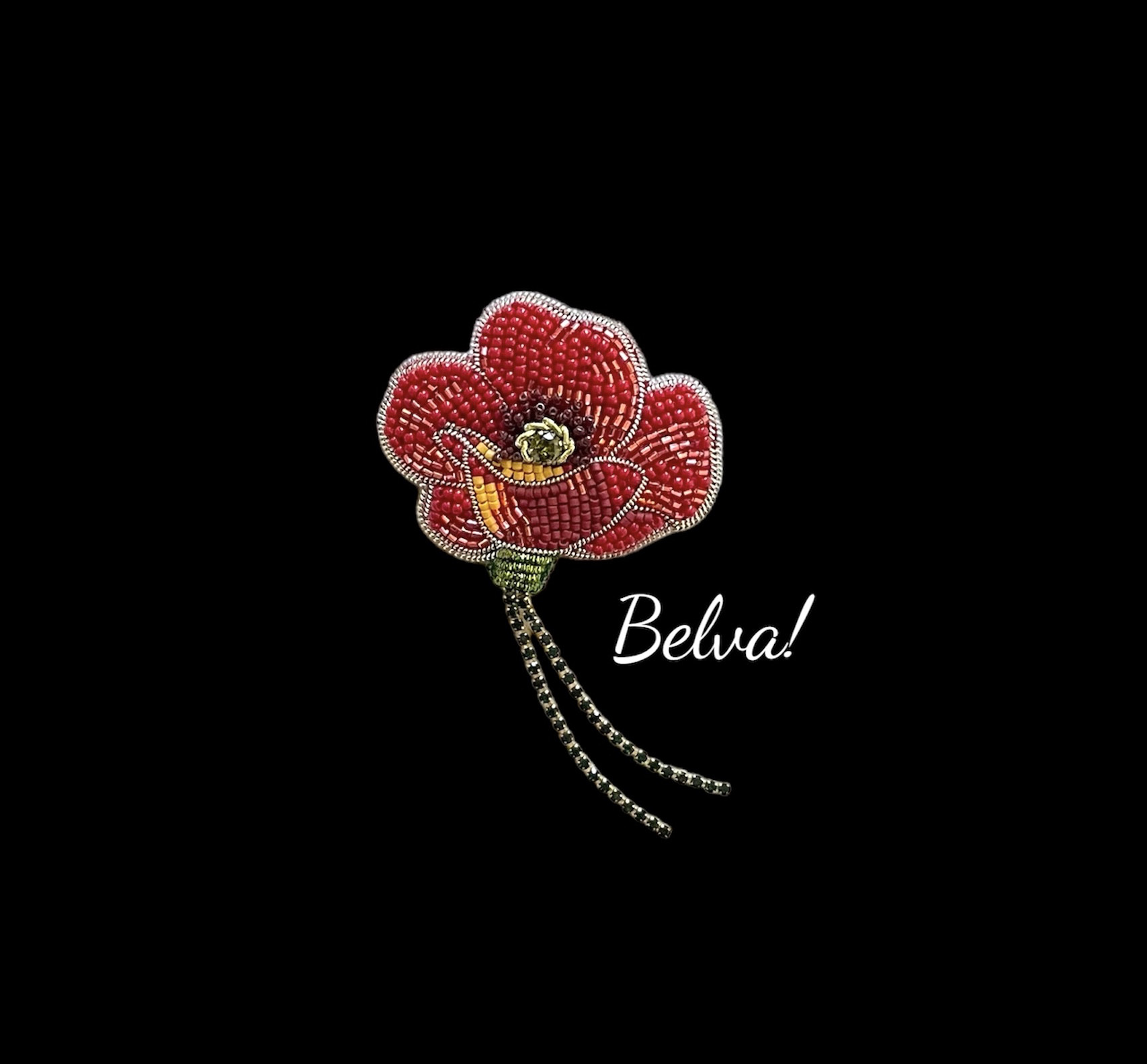 ビーズ刺繍のブローチ -チャーミングなお花ポピー- red flower