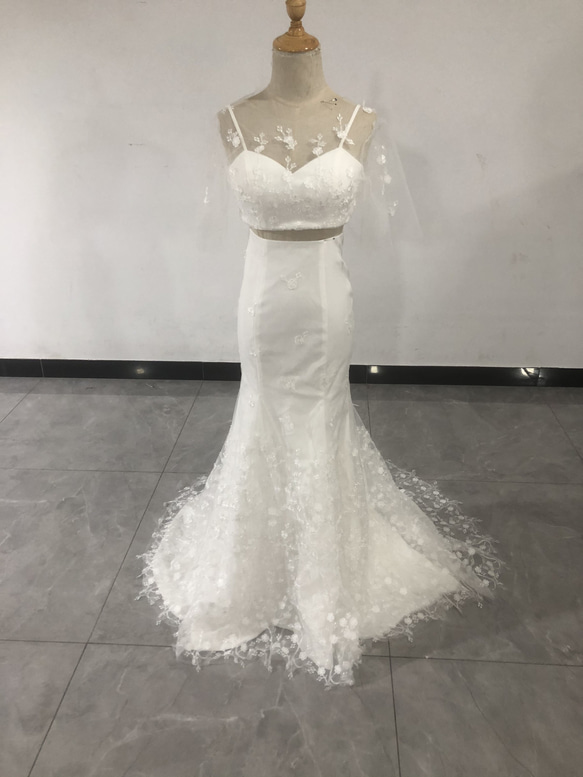 送料無料！ウエディングドレス 二次会ドレス 3D立体レース刺繍  