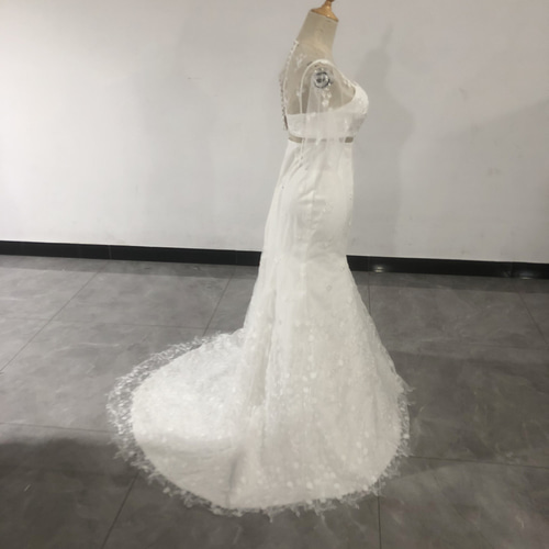 送料無料！ウエディングドレス 二次会ドレス 3D立体レース刺繍  