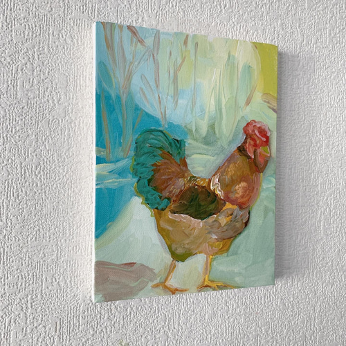 羽ばたくニワトリ　アクリル画　原画 羽ばたくニワトリアクリル画原画