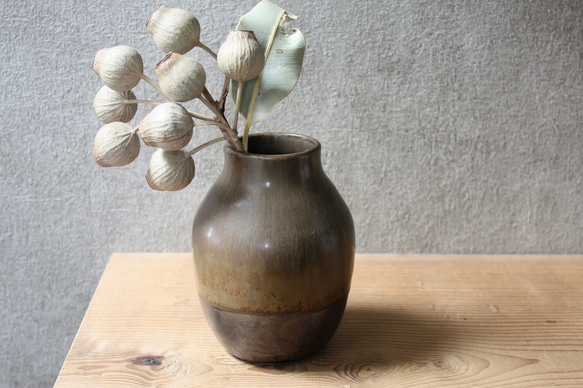 掛分け花瓶（茶黒/大） 1枚目の画像