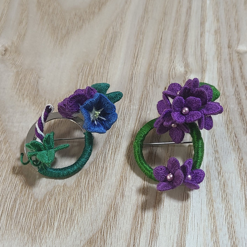 立体刺繍ブローチ 花紋紫陽花 水無月 ブローチ minoka 通販