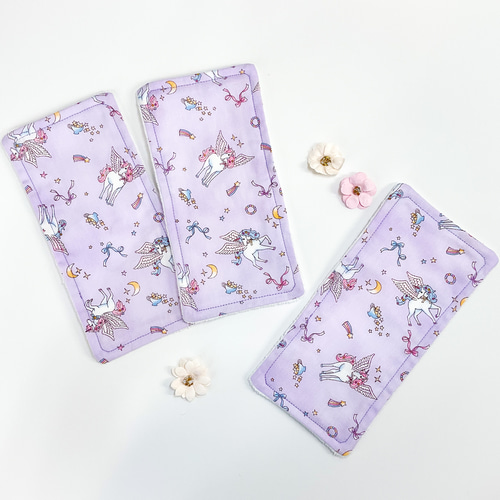 ハーフハンカチ コットン×パイル地 ペガサスとリボン柄（ラベンダー