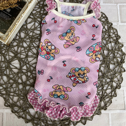 犬服ハンドメイド＊夏のチェリボン*フリルタンクトップ 犬服ハンドメイド＊夏のチェリボン*フリルタンクトップ