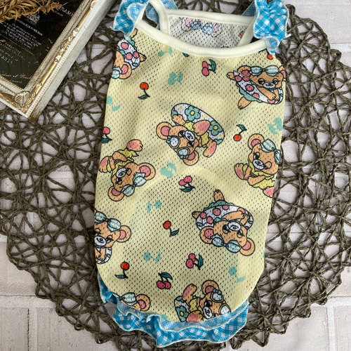 犬服ハンドメイド＊夏のチェリボン*フリルタンクトップ 犬服ハンドメイド＊夏のチェリボン*フリルタンクトップ