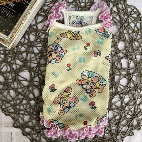犬服ハンドメイド＊夏のチェリボン*フリルタンクトップ 犬服