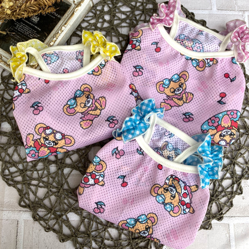 犬服ハンドメイド＊夏のチェリボン*フリルタンクトップ 犬服ハンドメイド＊夏のチェリボン*フリルタンクトップ
