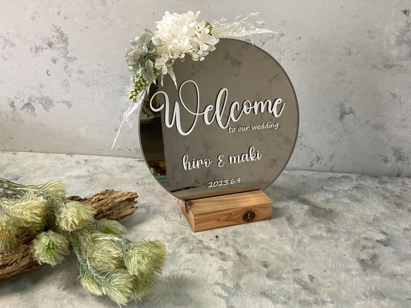 ドライフラワーアレンジメント　ウェルカムボード　ミラー　鏡 ドライフラワーアレンジメント ウェルカムボード 結婚式 ミラー 鏡