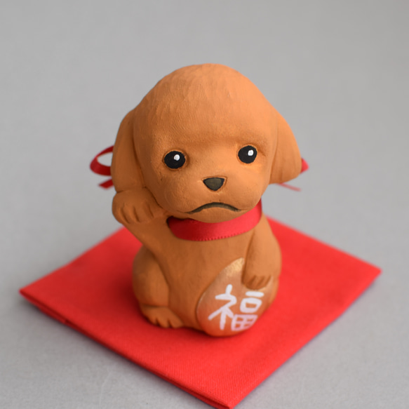 招き犬(トイプードル・レッド)【受注制作】ご購入前にメッセージで納期