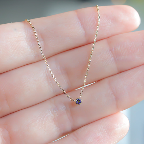 9月誕生石 K10 バイオレットブルーサファイアの一粒ネックレス ~Petela  