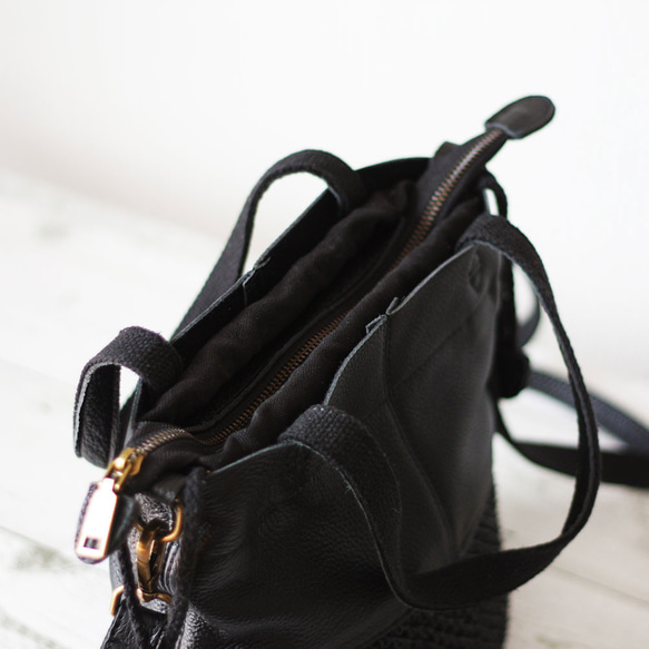 本革遣いのかごバッグ 編みバッグ 巾着バッグ ショルダー ハンドバッグ B-165 13枚目の画像