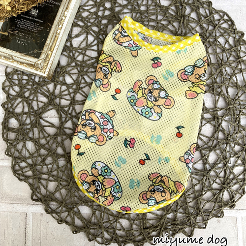 犬服ハンドメイド＊夏のチェリボン*フリルタンクトップ