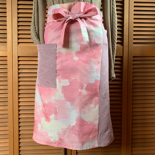 sale カフェエプロン ピンク系 着物リメイク エプロン ちゃこ 通販