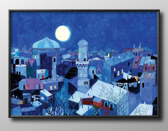 原画　模様　A3サイズ 13458 ポスター 絵画 A3サイズ『月夜の街並み インド』アート