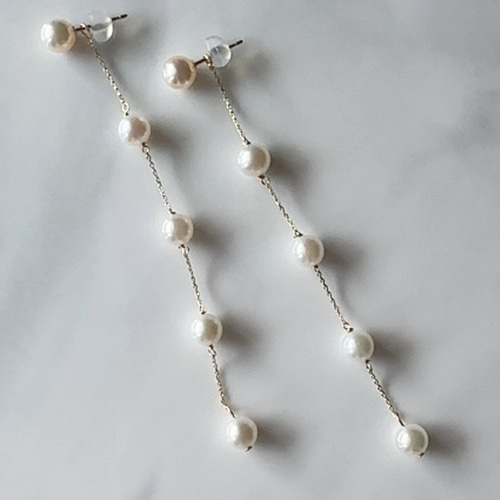 sjx パール ロング ピアス クロス k10