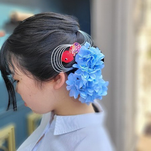 髪飾り ちり緬 金魚 紫陽花 川流 成人式 夏祭り 浴衣 七五三 和装 袴