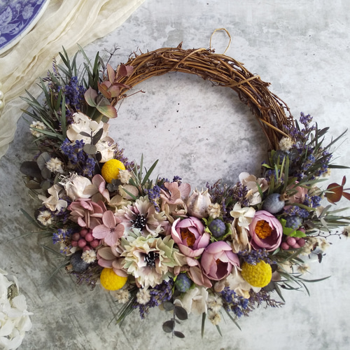 herbes＞＊ハーフリース＊三日月リース＊プリザーブドフラワー