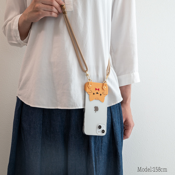 旅のお供に！ 全機種対応 スマホケース ちょいまる 【 刺繍 リボン 猫 02 】 スマホショルダー クリア A216I 14枚目の画像