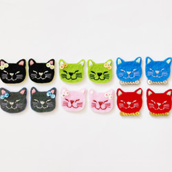 一点物【おねむねこイヤリング】黒猫（ピアス・刺繍・フェルト・スパンコール・ビーズ・シンプル・春夏） 6枚目の画像