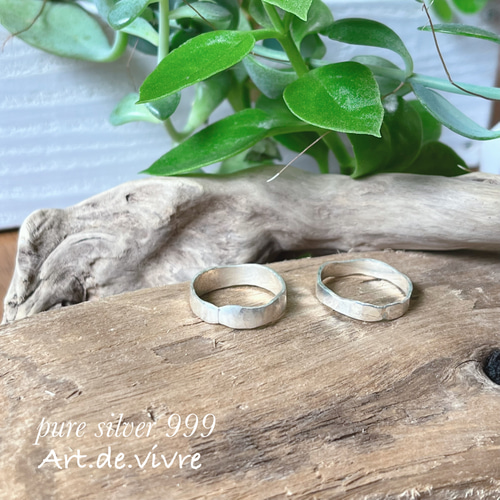 純銀」（SV999 ) 飾らない風合いを楽しむ槌目リング（マットタイプ