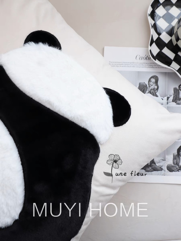 クッションカバー パンダ柄　２枚セット（アイボリー色）（おもて＆うしろ）45ｘ45　インテリア雑貨　可愛い　韓国風　刺繍 6枚目の画像
