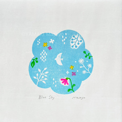 見上げる青空の木版画 / 額入り / アート / インテリア 5枚目の画像