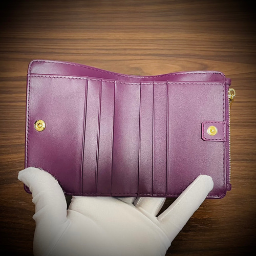 クロコダイル 折財布 二つ折り ワニ革 ハンドメイド 証明書付 パープル 紫