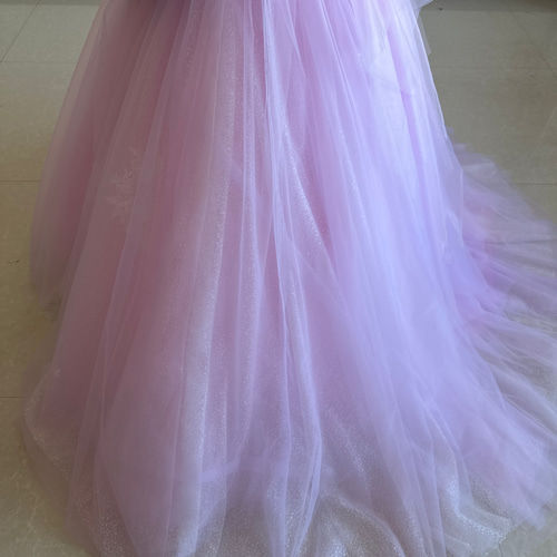 大人気上昇！カラードレス ピンク紫 取り外し可能オフショル  