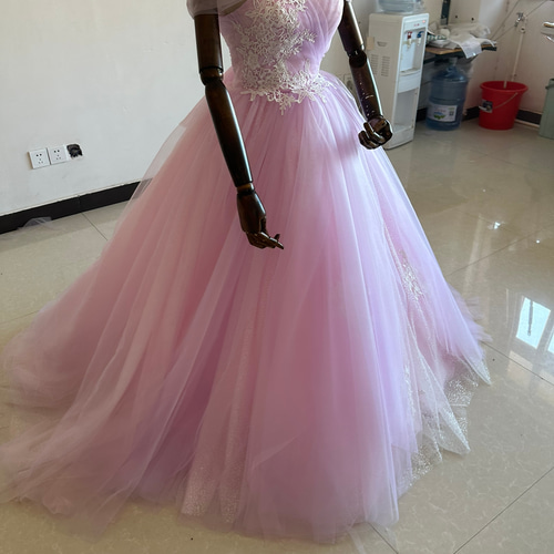 大人気上昇！カラードレス ピンク紫 取り外し可能オフショル  