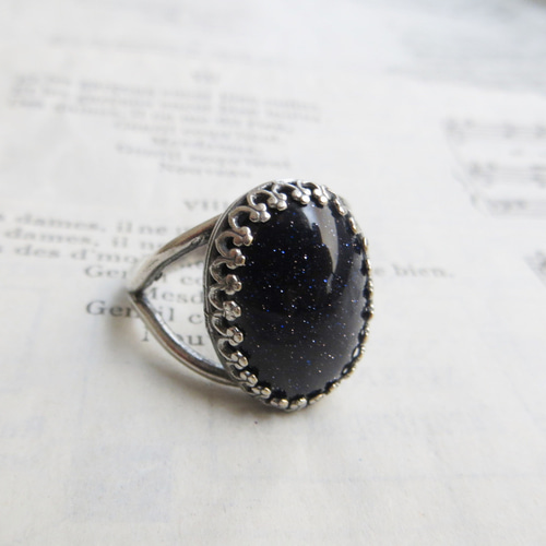 リングサイズご指定下さい・:*:・ブルーゴールドストーン リング 18×13