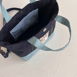 インド刺繍×帆布 2wayミニトートバッグ/ショルダーバッグ〈ブルー×ネイビー〉 8枚目の画像