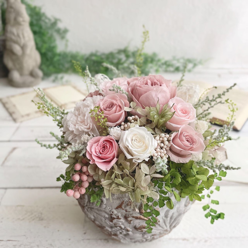 プリザーブドフラワーアレンジメント♡ ガラスボールアレンジ ピンク ～プリザーブドフラワーアレンジメント