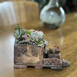 北欧風お家型焼き締め陶器の植木鉢&可愛い多肉植物寄せ植えセット 7枚目の画像