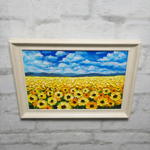 油絵 油彩 油彩画 絵 絵画 【ひまわりの楽園】 絵画 HR 通販