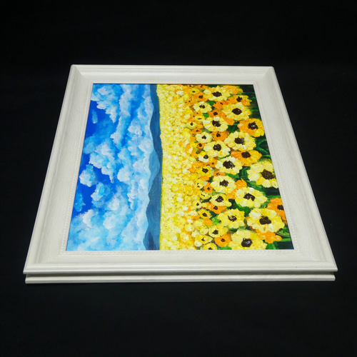 アクリル　油彩画　ひまわり 油絵 油彩 油彩画 絵 絵画 【ひまわりの楽園】 絵画 HR 通販