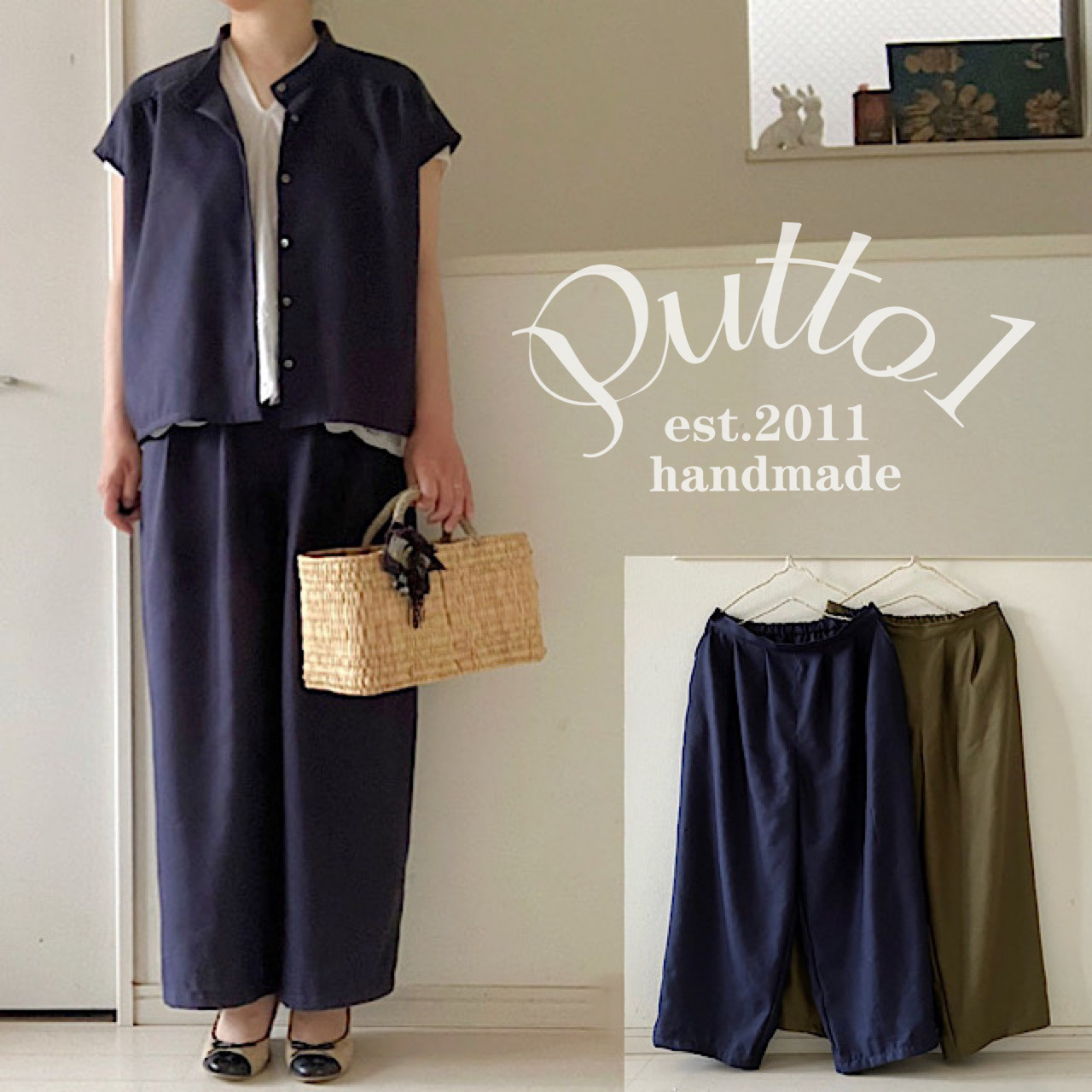 ネイビーのみ（カーキは完売）［受注生産］冷感素材クールマックス×リネンのゆったりツータック・バレルパンツ