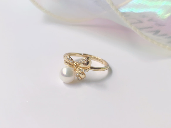 天然珍珠 純銀戒指 蝴蝶結 質感珠光 6月生日石 第2張的照片