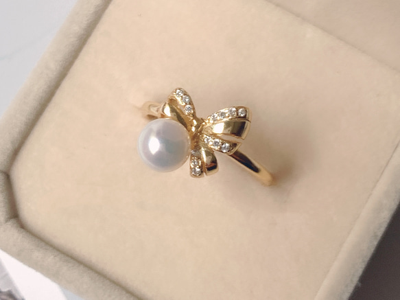 天然珍珠 純銀戒指 蝴蝶結 質感珠光 6月生日石 第4張的照片