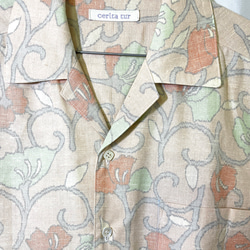 着物リメイク【優しいベージュ系草木柄　紬の着物】アロハシャツ 4枚目の画像