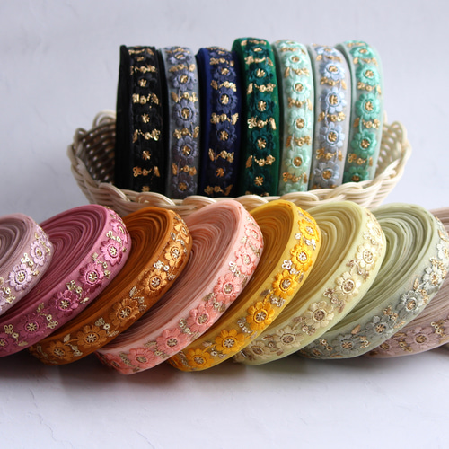インド刺繍リボン No.2【イエロー】インド刺繍/刺繍リボン/刺繍